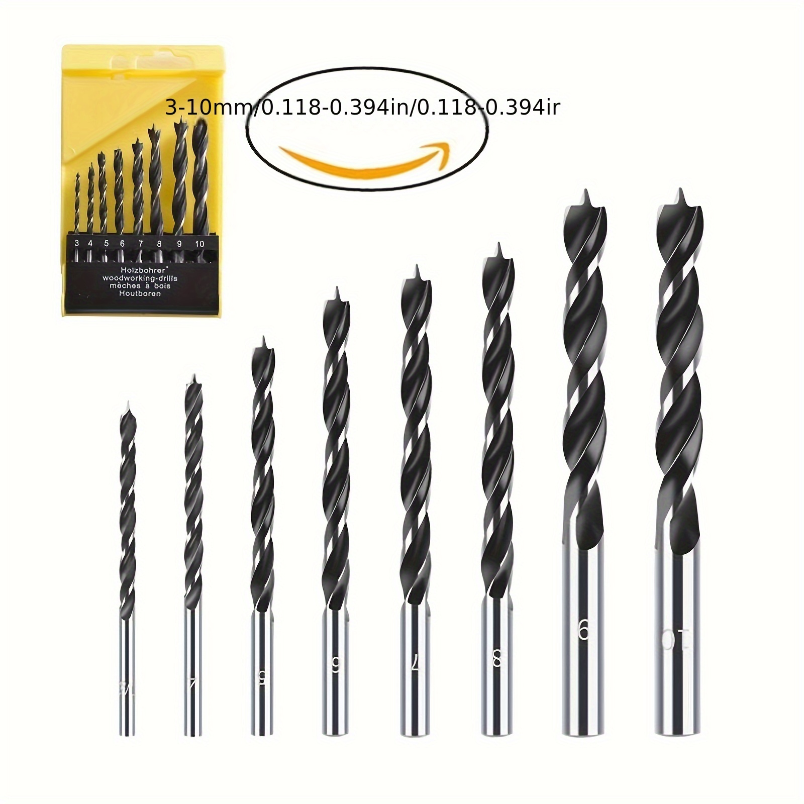 

8pcs 3-10mm Twist Dril Bit Set Brad Point Wood Drill Bit, Coated Woodworking Metal Drilling Bit Tool