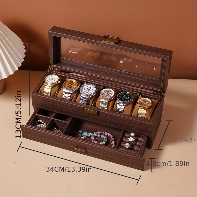 Retro Wood Grain Watch Storage Box, Multiple Slot Mechanical Watch Jewelry  Box, Household Large Capacity Storage Box - Temu