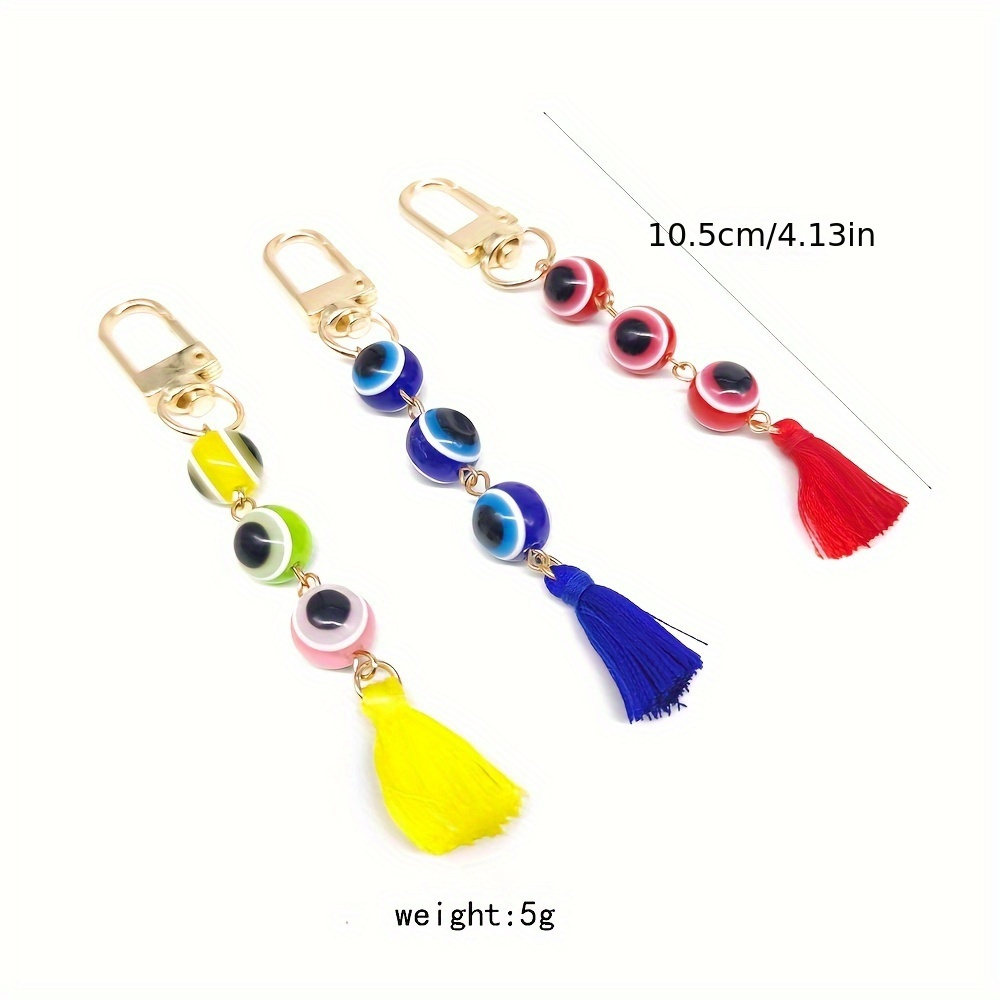 Creative Devil's Eye Tassel Keychain with Round Resin Pendant