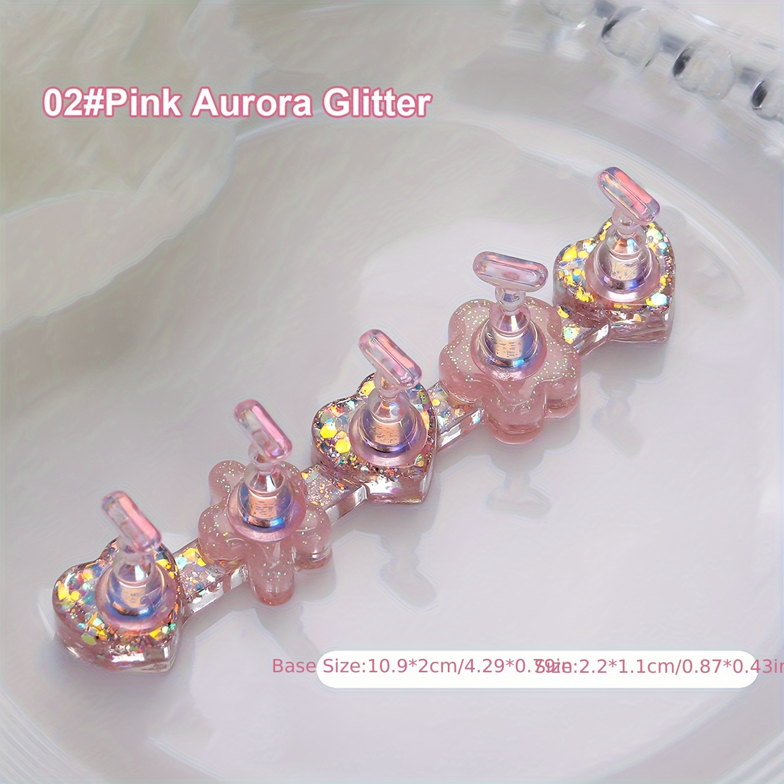 TEMU Resina de esmalte de uñas transparente, aurora láser, hielo transparente, soporte de práctica, amor, tira larga, placa de uñas, soporte de uñas,