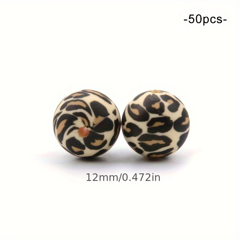 50 Leopard Print Silicone Beads, 12/15 Mm Silicone Loose Beads For Making Keychains, Bracelets, Necklaces, And Handmade Crafts