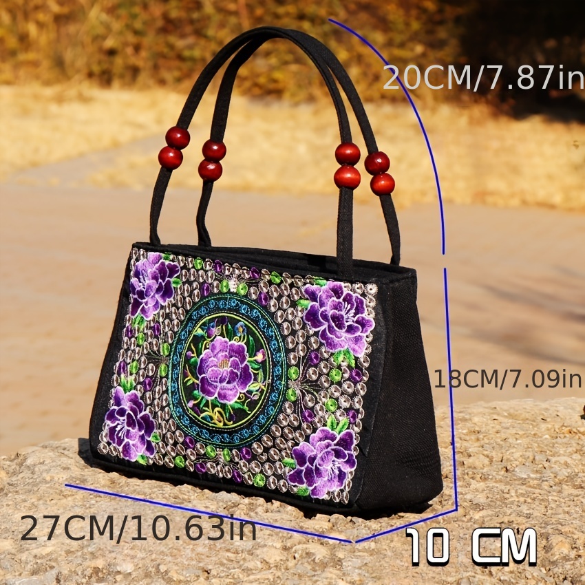 Retro Embroidery Shell Handbag, Women's Color Contrast Crossbody Bag,  Fashion Top Handle Satchel Purse - Temu