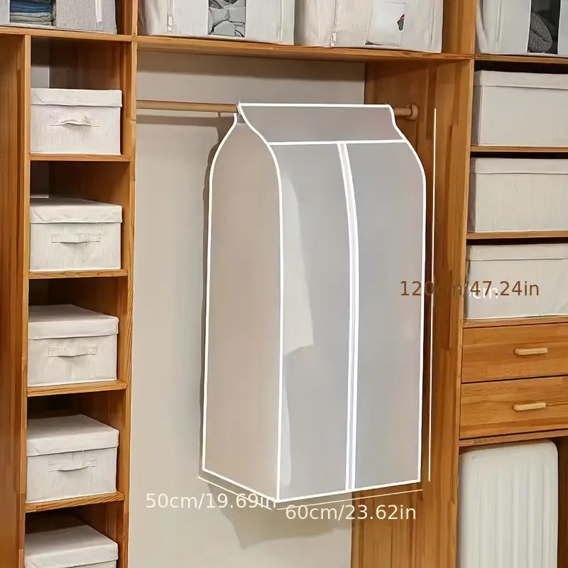 1 dona kostyum changyutgich qopqog'i sumkasi, ko'ylak kostyum kiyimlar uchun osilib turadigan saqlash sumkasi, kiyimlar uchun portativ kiyimlar himoya sumkasi, uy-ro'zg'or saqlash tashkilotchisi, yotoqxona shkaf, garderob, uy, yotoqxona tafsilotlari 0