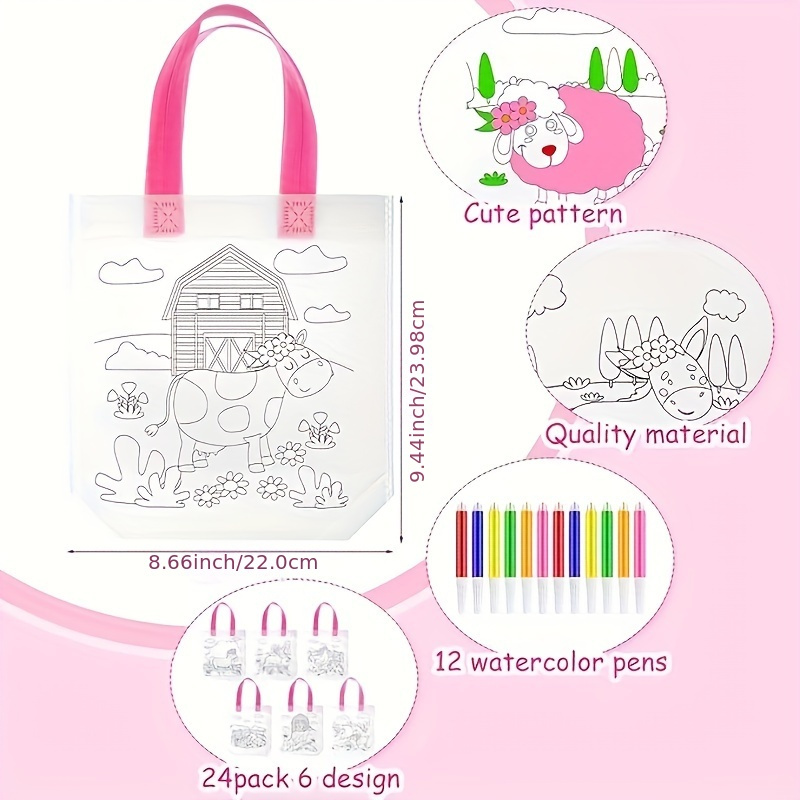 Coloring Goodie Bags Reusable Non woven Bag Birthday Craft - Temu