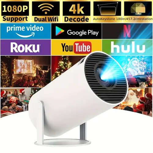 mini portable projector 4k 1080 projector auto level 180 rotatable outdoor projector compatible with mobile phones ideal gifts