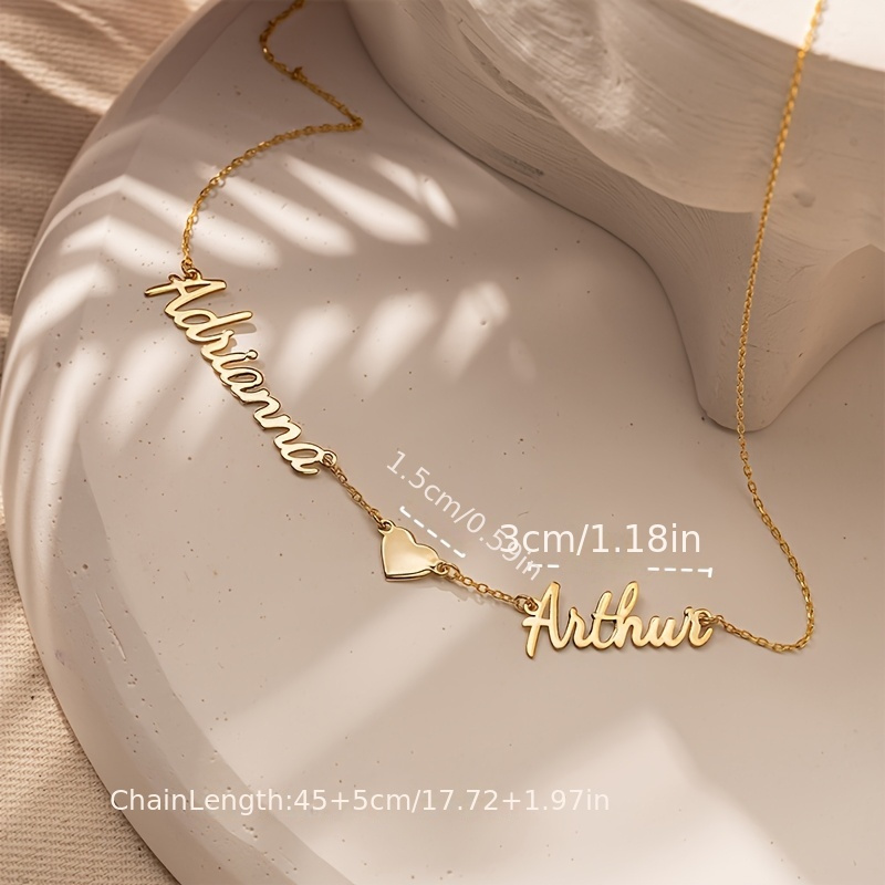 Custom Stainless Steel Engraved 2 Names Heart Couple Pendant