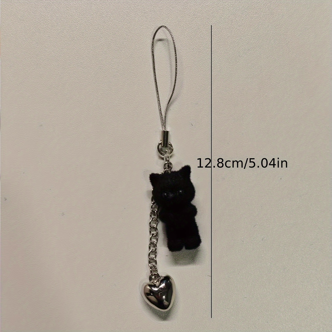 Image of Black Kitten Phone Strap - Made Of Flocked Resin - Suitable For Phones, Earphone Cases, Planners, And Other Additions