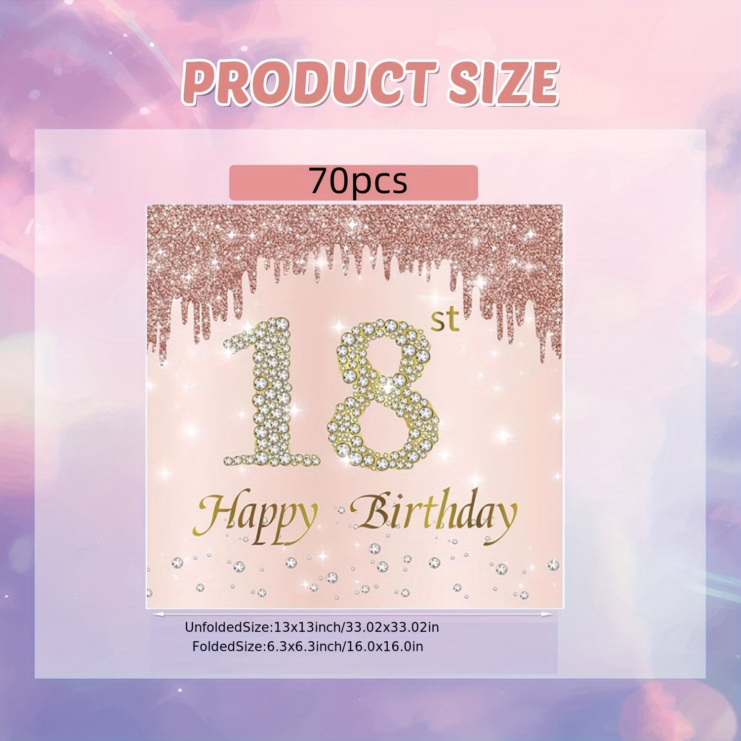 Image of 70pcs Of 18th Birthday Napkins In Rose Golden, Perfect For Decorations And Drinks At An 18th Birthday Party, Measuring 6.5x6.5 Inches For Halloween、christmas