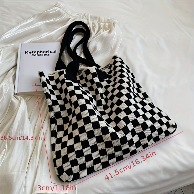 Large Capacity Checkerboard Pattern Knitted Bag, All-match Crochet Handbag,  Minimalist Shoulder Bag - Temu