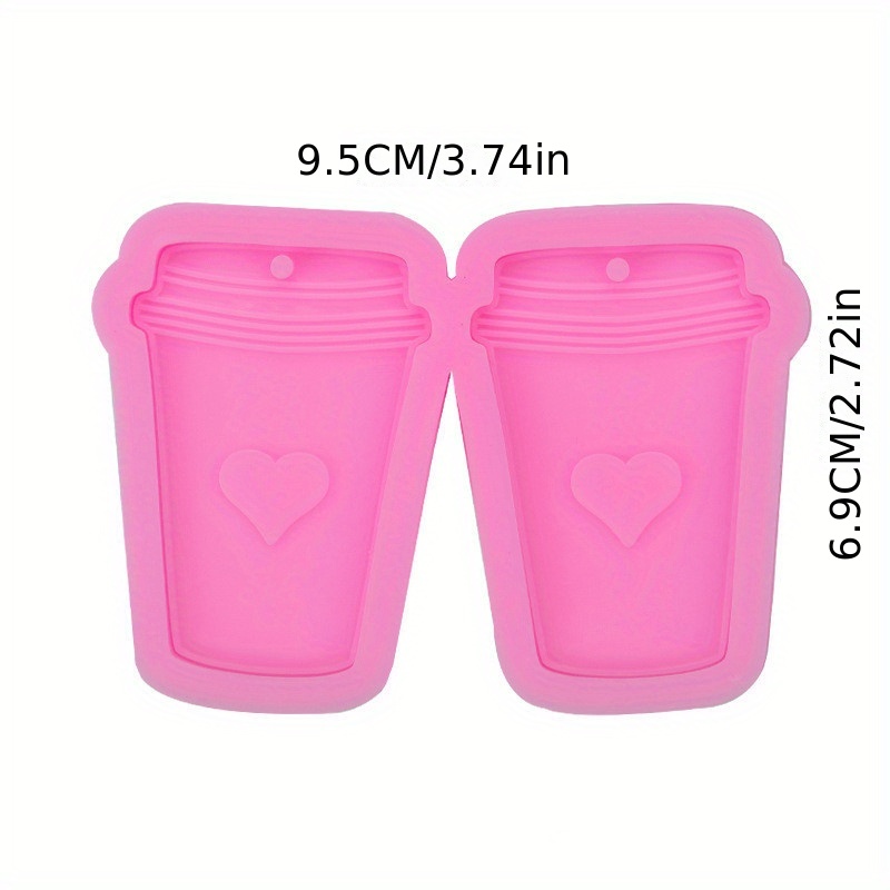 1pc Epoxy Resin Heart Pattern Milk Tea Cups Keychain Resin Silicone Mold Earrings Pendant Casting Silicone Mould Diy Crafts Jewelry Casting Tools Valentine's Day