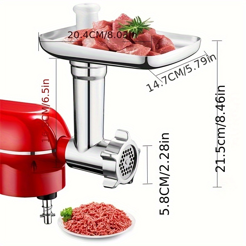 Metal Food Grinder Attachment for KitchenAid Stand Mixers, Meat Grinder for  Kitchen Aid Included 3 Sausage Stuffer Tubes, 4 Grinding Plates, 2