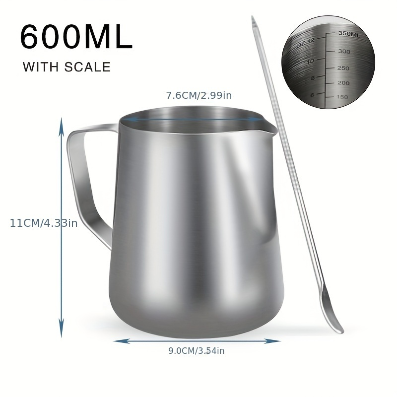 Image of 1pc Milk Frothing Pitcher Milk Jug Barista Pen Pitcher With Scale Stainless Steel Milk Foamer Jug Silvery 150ml 350ml 600ml Coffee Pitcher Cup For Coffee Maker Espresso Accessories