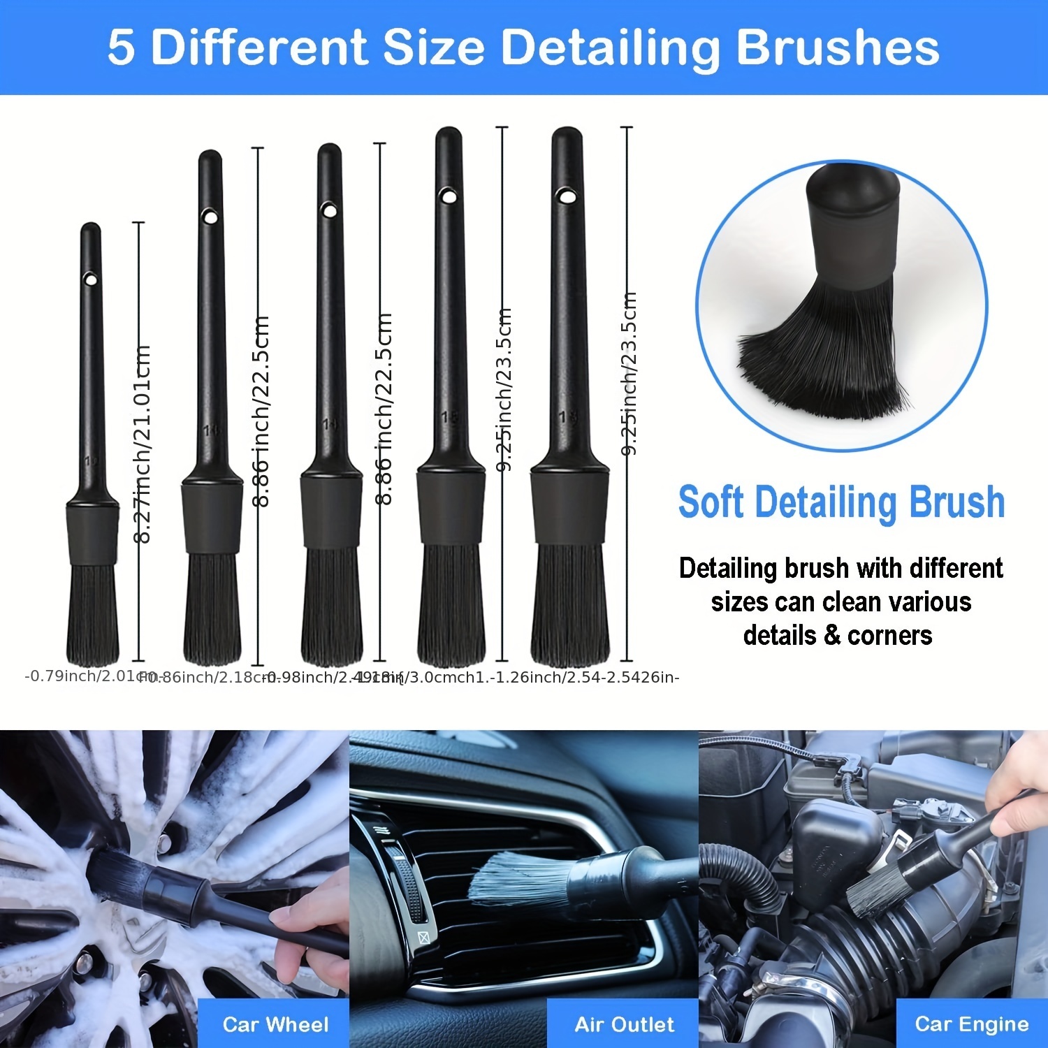 5X Car Detail Brush Wash Auto Detailing Cleaning Kit Engine Wheel