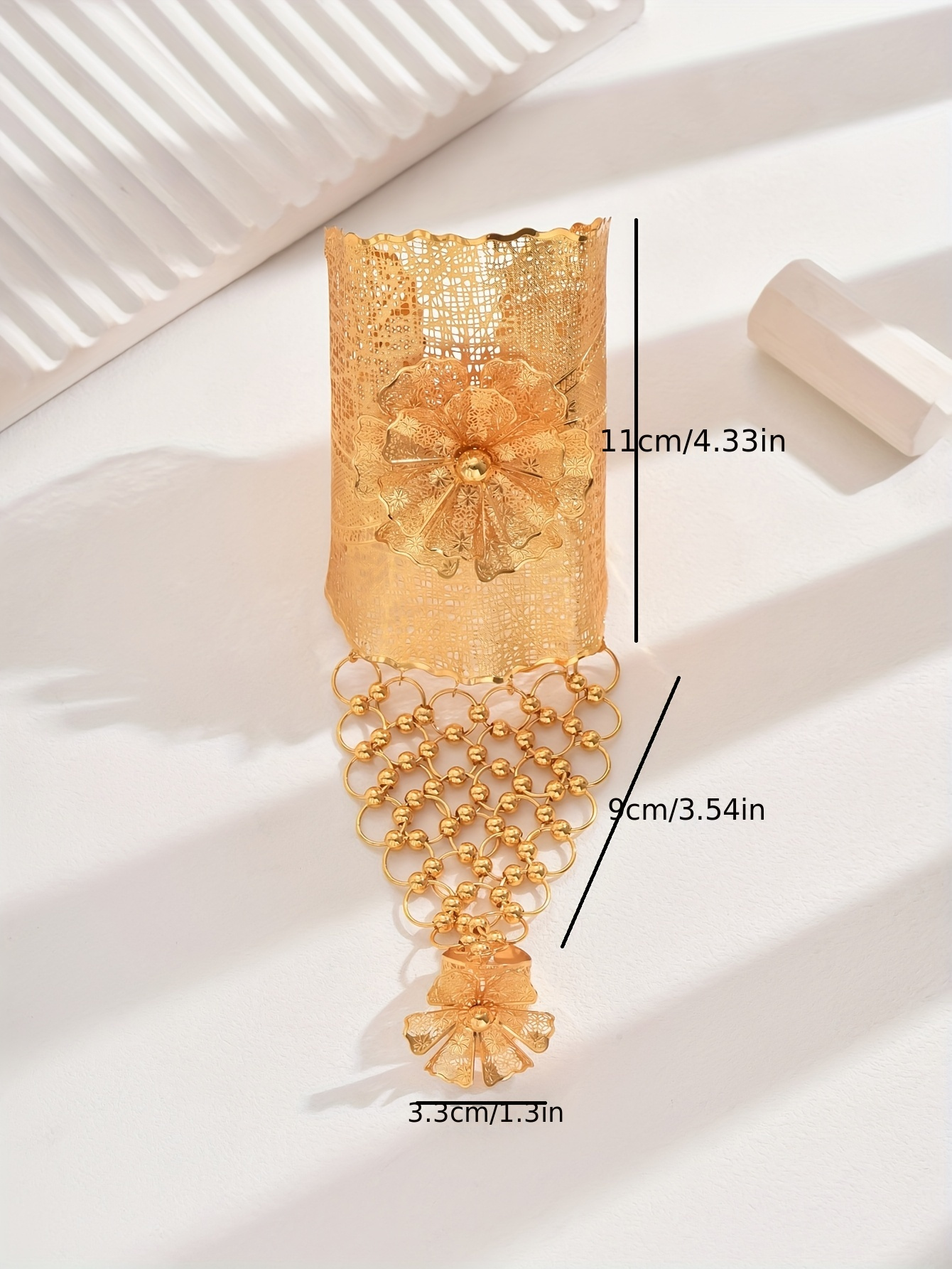 luxurious hollow flower bridal bangle wide face elegant party accessory for women details 2