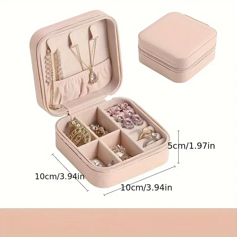 luxury double layer jewelry organizer compact portable with large capacity suede necklace hooks zip closure for earrings watches accessories details 8