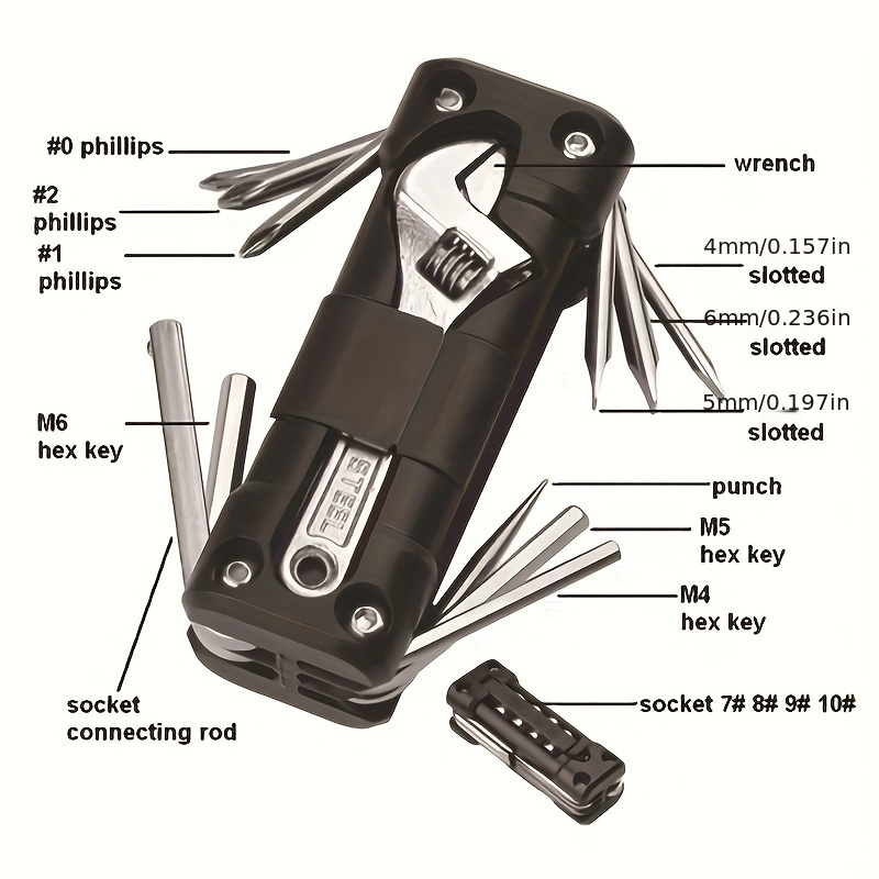 1pc 16 in 1 multi purpose tool kit heavy duty steel portable repair set for vehicle outdoor cycling and motorcycle maintenance   screwdrivers wrenches pliers   torx phillips drivers uncharged   no battery required Product details 1