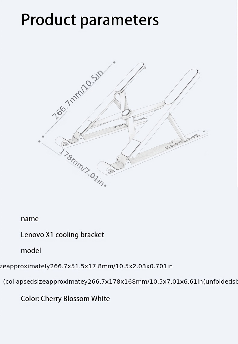 1 шт. Ноутбучная подставка для охлаждения легкая, переносная, складная конструкция, ручная регулировка высоты, пластиковый материал, легко чистится, не подходит для ноутбуков размером 13 дюймов.