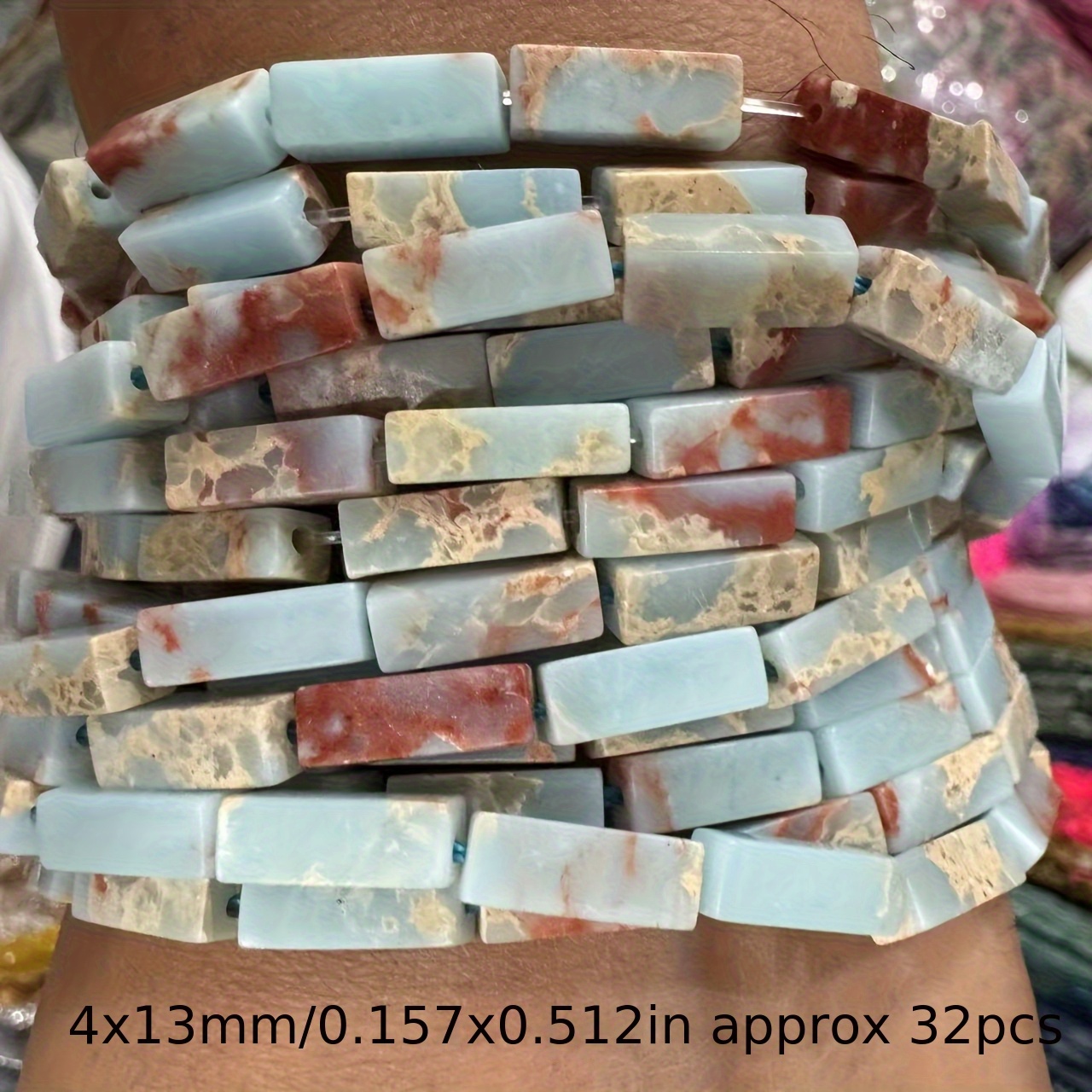 TEMU 4x13mm 32pcs Stone Rectangular Loose Beads - Elegant And Delicate Spacer Beads For Making, Perfect For Bracelets, Necklaces, Earrings, Anklets,