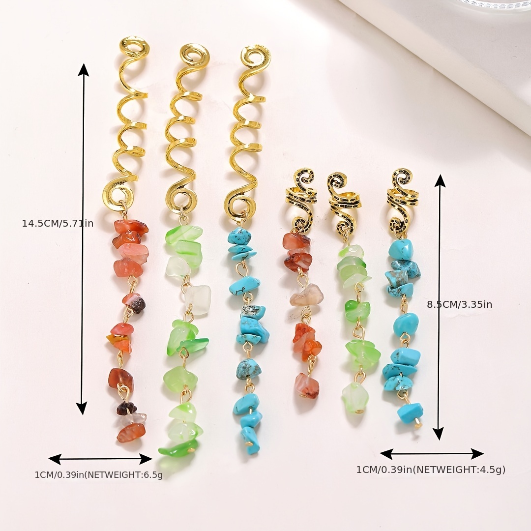 Colored Natural Stone Pendant Hair Jewelry For Braids Crystal