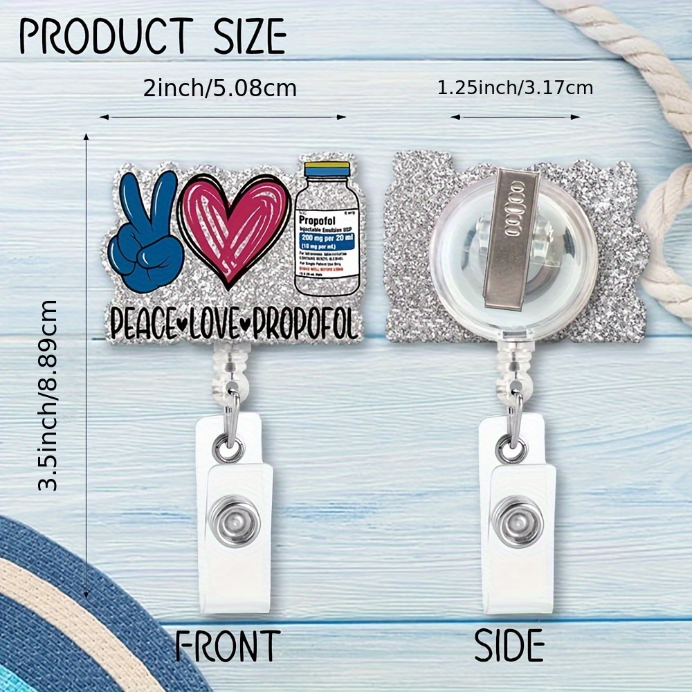 Peace Love Fun Shaped Badge Reel Holder with Metal Shark Clip, Office Hospital Lab Work ID Tag, Nurse Badge Gift, Gift for Anesthesiologist