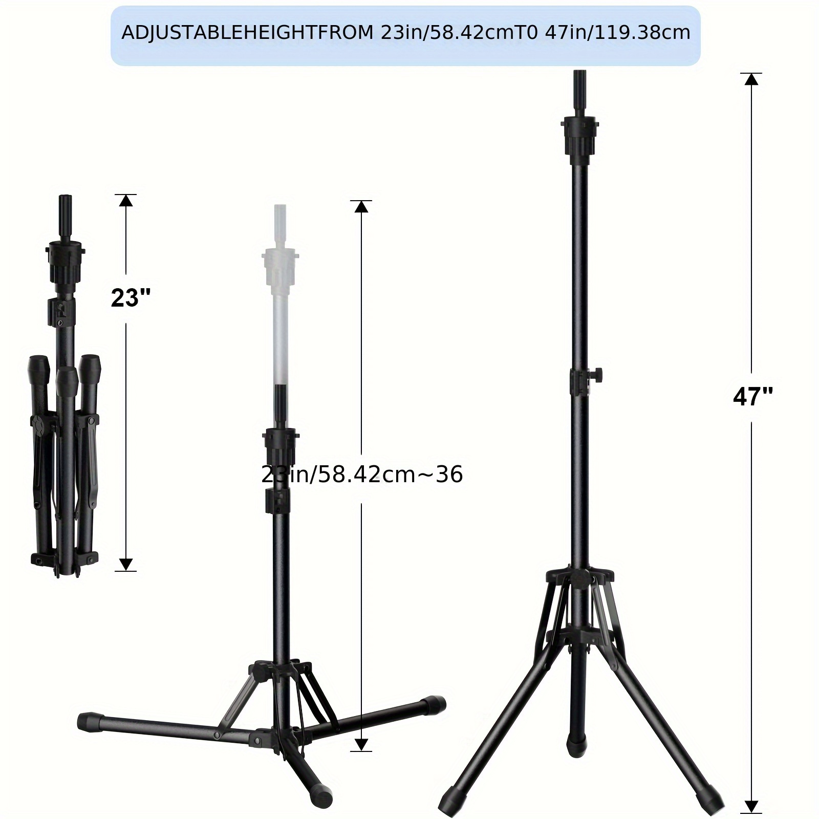  ORWOD Wig Head Stand Adjustable Height - Upgrade Wig Tripod  Stand with Reinforced Tool Tray , Foldable Mannequin Head Stand for Beauty  and Hairdressing Styling Training (Additional 1 Free Accessory) 
