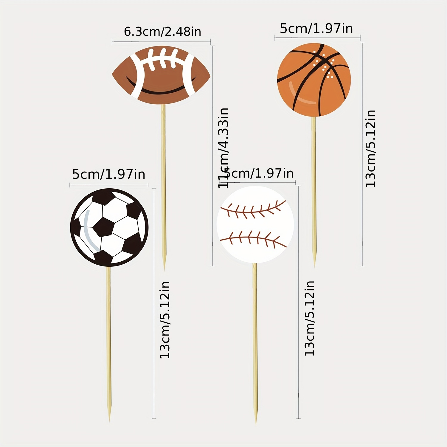 Image of 12pcs Sports Cake Toppers - Baseball, Basketball, Soccer & Football Themed Cupcake Picks For Birthday Parties & Game Day Celebrations Halloween&christmas For Christmas,newyear,valentine,party Events