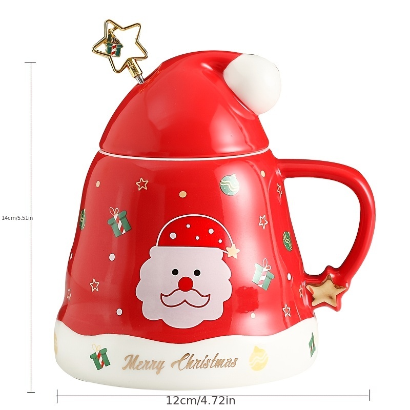 Christmas Ceramic Mug with Lid and Stir Stick, Christmas Coffee Milk Tea Cups Office Unique Gift for Christmas, Size: A1