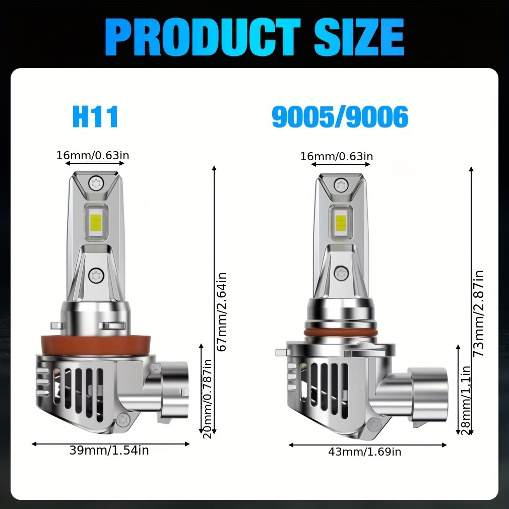 S&D 2pcs H11 Led Headlight 9005 HB3 9006 HB4, Car Led Headlight, Auto Fog  Lamp DRL Driving Running Light, Head Bulb Canbus Fog Light