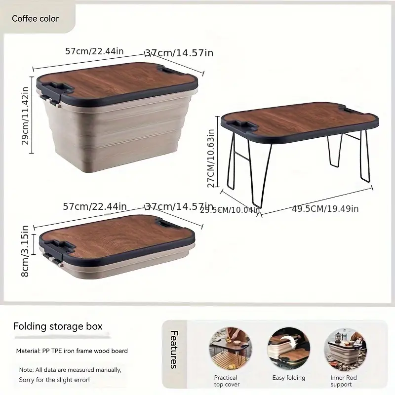 Outdoor Camping Folding Storage Box Wooden Lid Picnic Basket - Temu