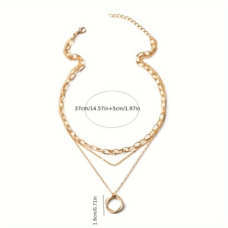Golden Circle Pendant Necklace Adjustable Layered Clavicle Chain