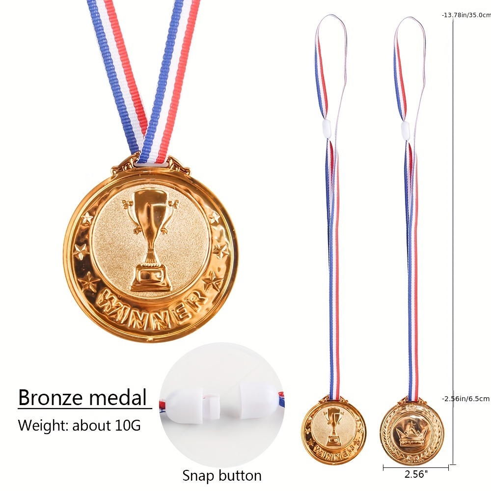 6-Pack Gold 1st Place Award Medal Set - Metal Olympic Style for Sports, Competitions, Spelling Bees, Party Favors, 2.5 Inches in Diameter with 32-Inch