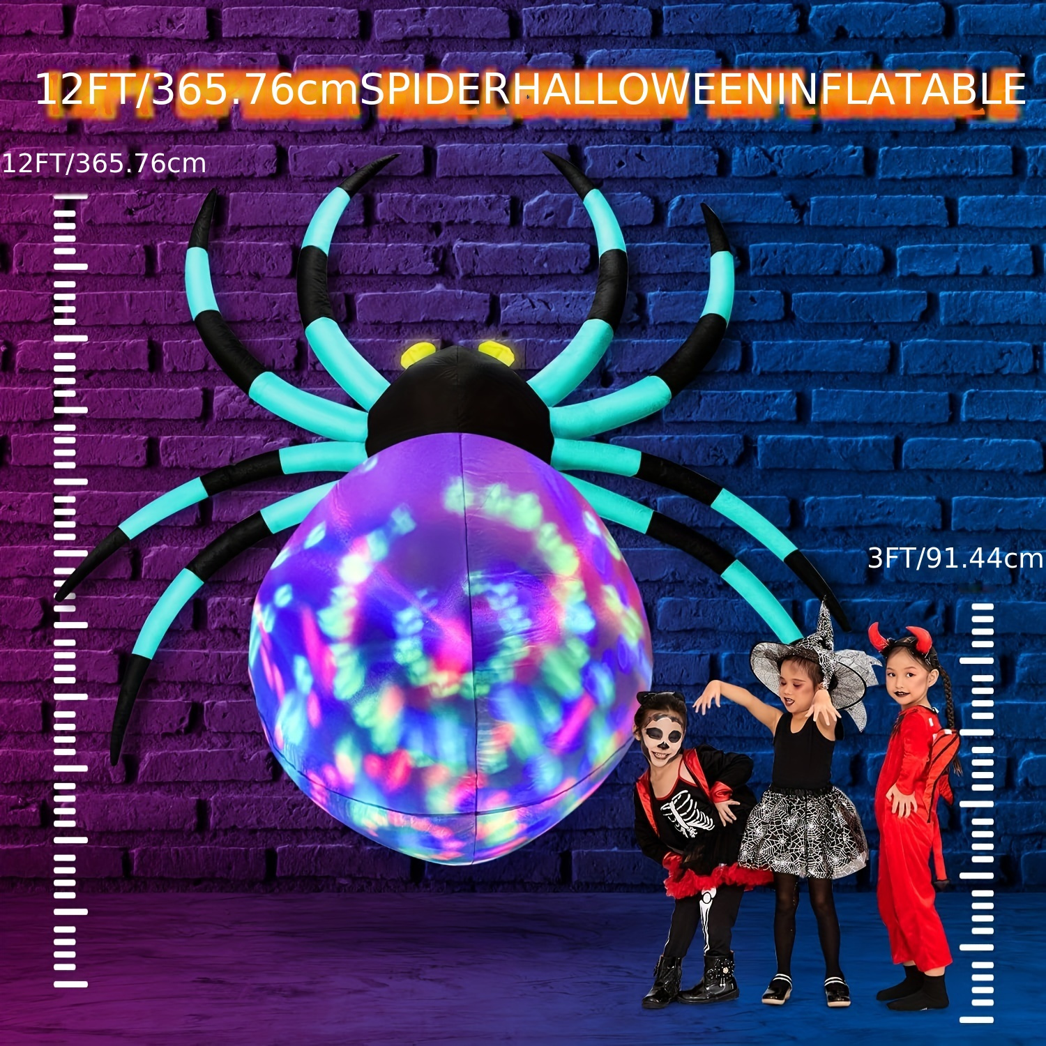 

12ft Halloween Inflatables Spider 7- Led , Halloween Decorations Spider Rotating & Glowing , Spider For Decor