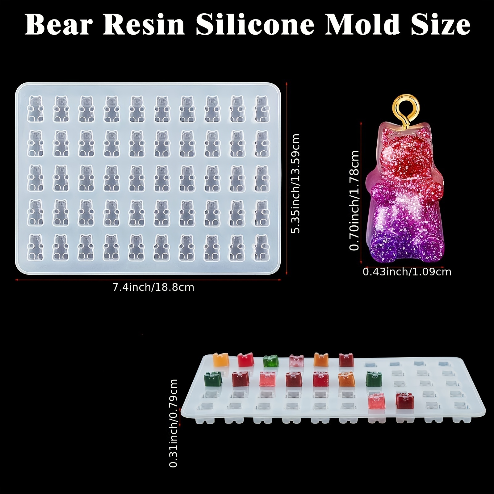 50 cavities Bear Resin Silicone Molds Gummy Small Bear Epoxy - Temu