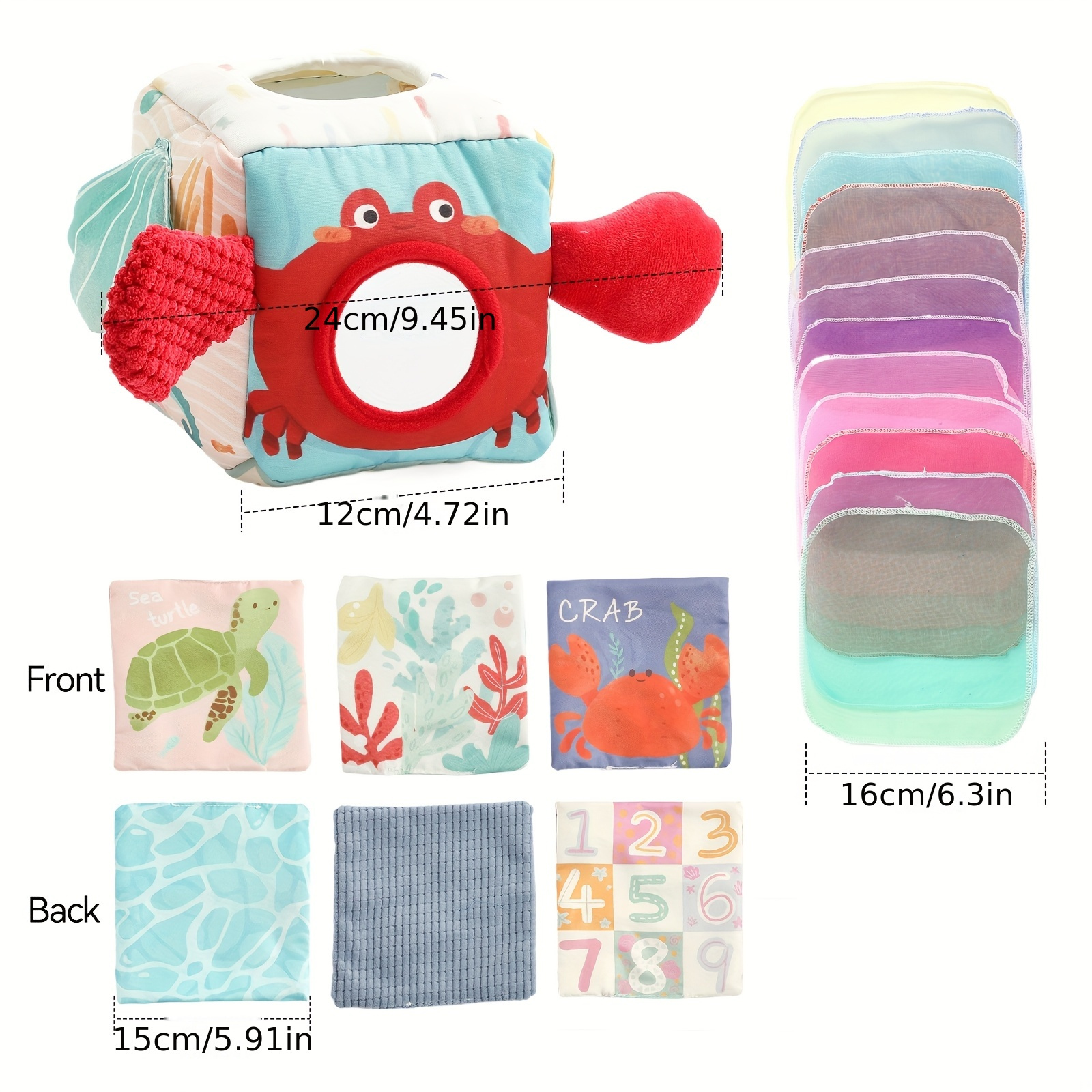 Image of Colorful Marine Animal Tissue Box Toy - Interactive Early Learning & Soothing Cloth Book For , Educational Drawer Game With Crab Design, Perfect Christmas Or Birthday Gift For , Toys