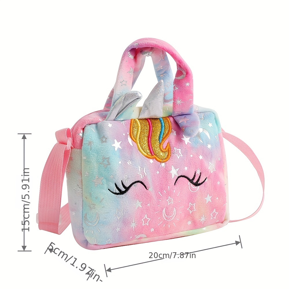 Girls Cute Tie Dye Unicorn Embroidered Messenger Bag, Colorful