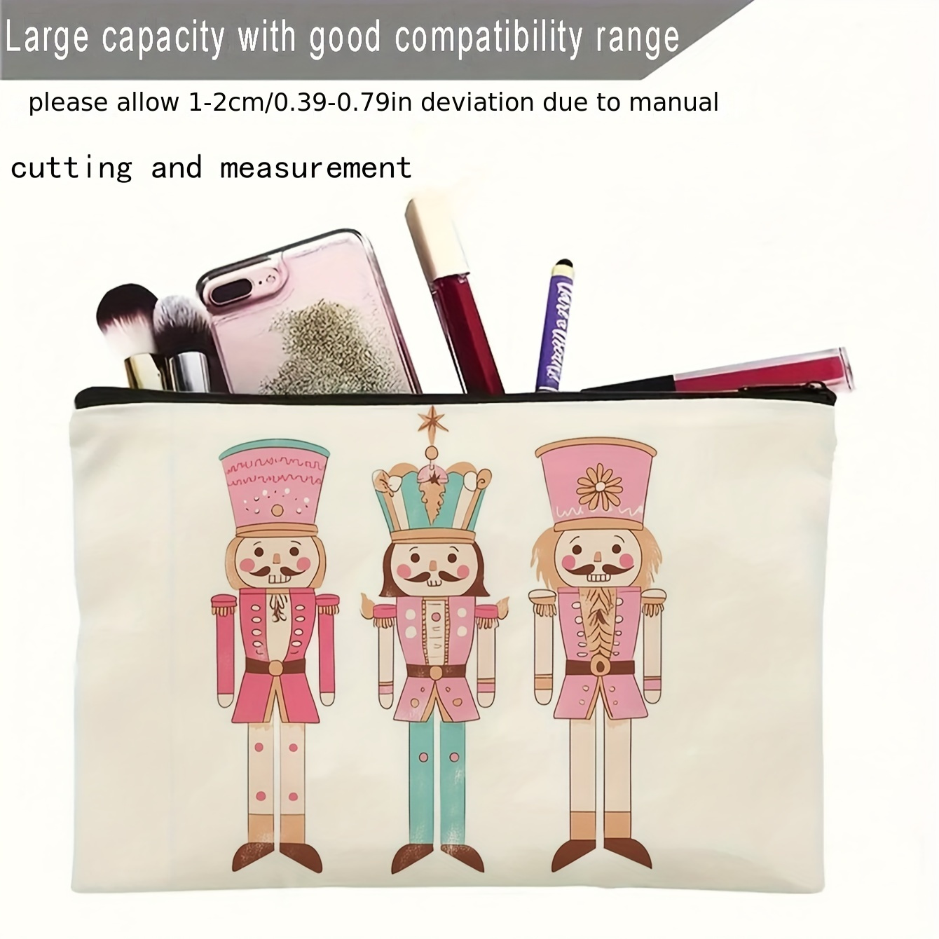 TEMU 1pc, Christmas Pink Nutcracker Large Capacity Cosmetic Bag, Travel Small Item Portable Storage Bag, Beauty Storage Bag, Family, , Couple Gifts, Student Stationery Storage Bag, Beauty Bag