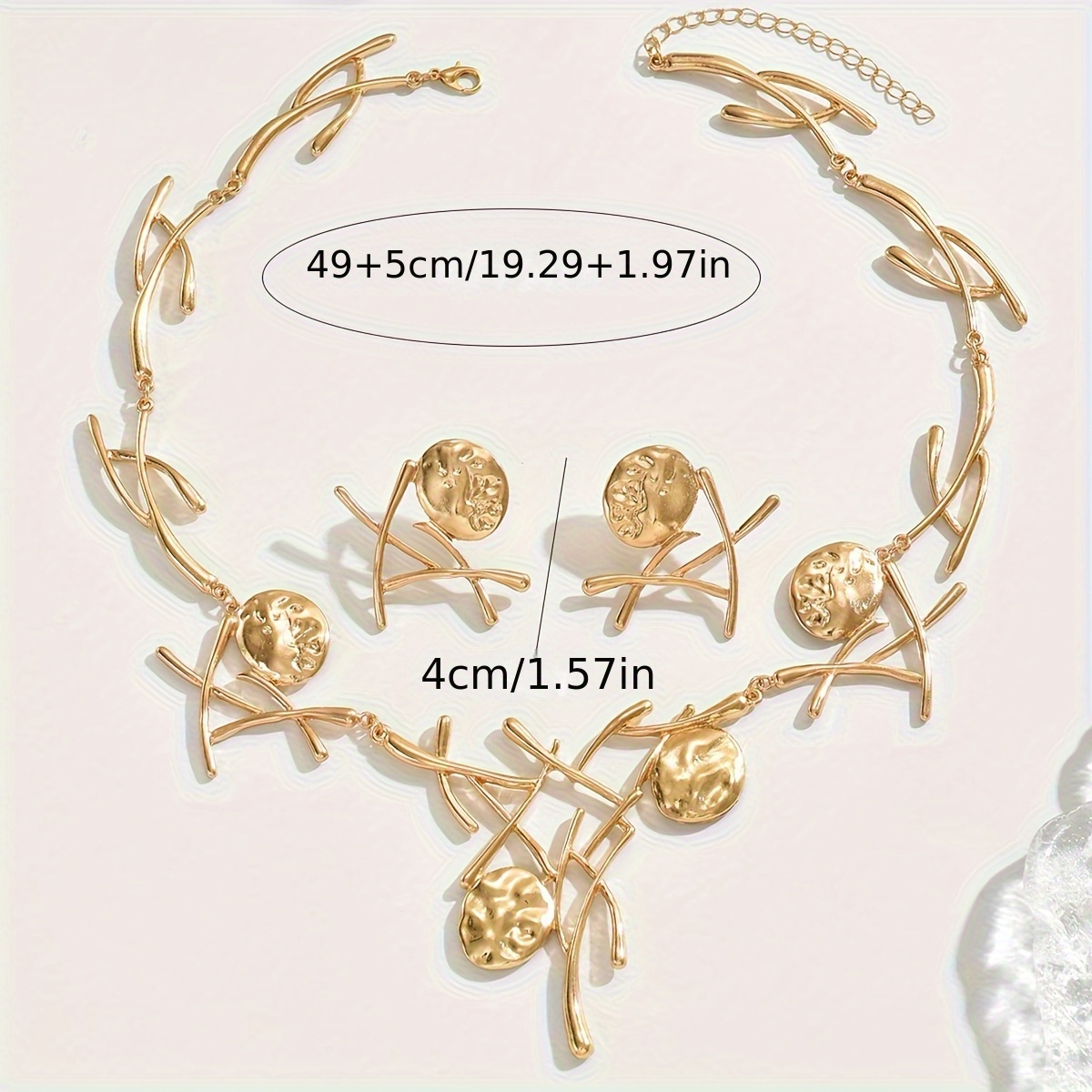 3pcs european and american exaggerated personality necklace earring womens jewelry set vintage bohemian geometric oval irregular   alloy branch design clavicle chain daily party banquet light luxury high end gift multi accessory set Product details 3