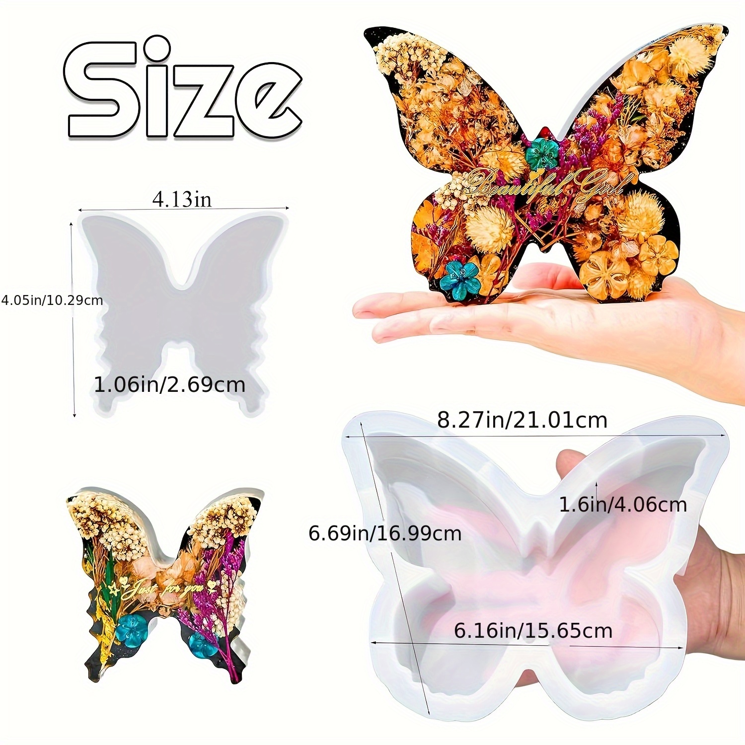 Image of 1 Set Large 8 Inch Realistic Resin Mold Kit - Lifelike Deep Cast Epoxy Resin Molds For Wedding Decor, Home Crafts, Flower Preservation, Diy Resin Art, 2 Size Wings