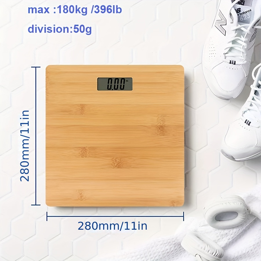 1pc Body Weight Scale, Bamboo Bathroom Scale For Weight Loss, High Accuracy Digital Body Scale With LED Display, 180kg/396lb, KG/LB, 11 Inch, Natural Bamboo Wood Digital Weight Scale, AAA Battery Not Included details 9