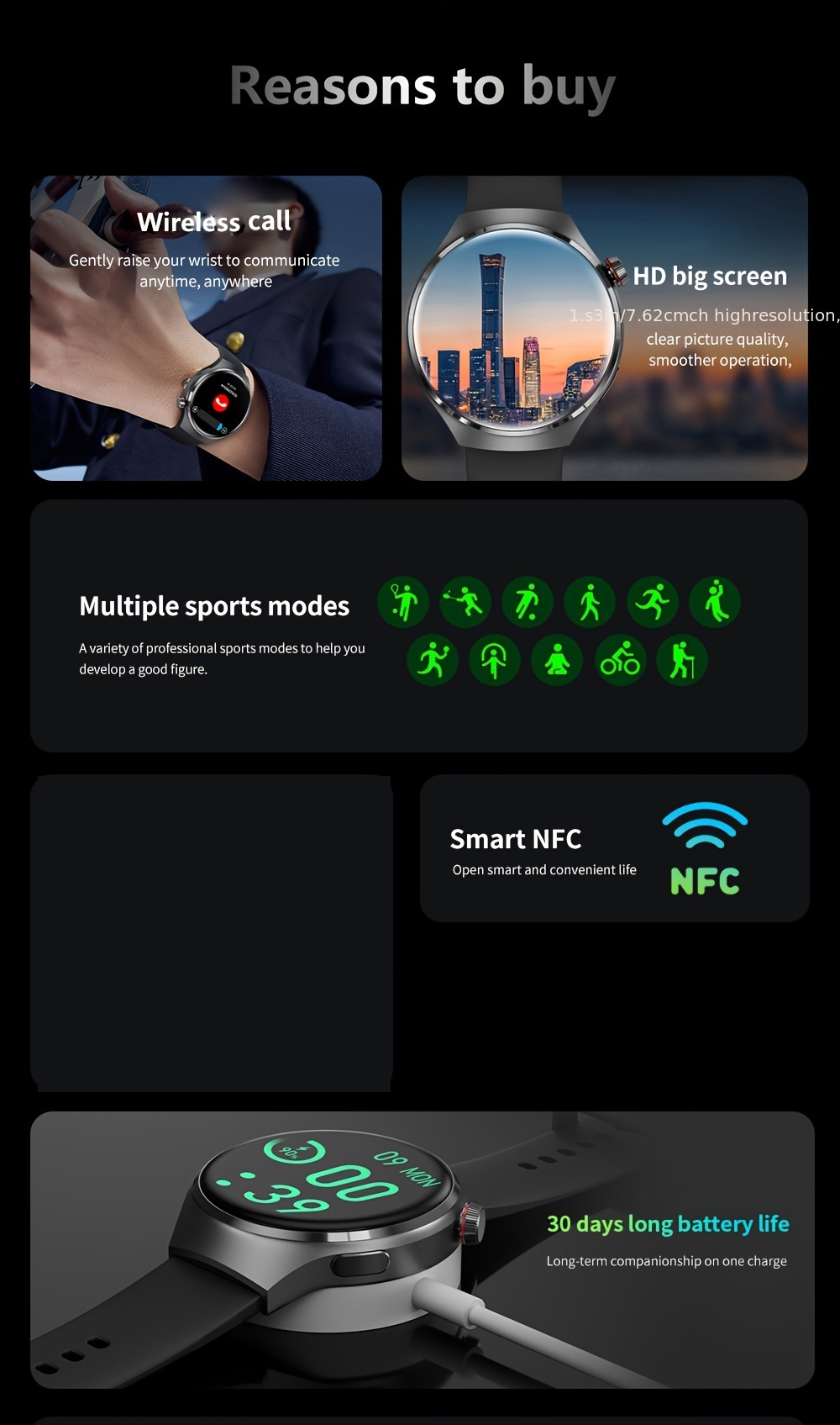 2024 Neuer GPS-Sporttracker für Smartwatches für Männer, NFC-Funkanruf, Herrenuhr, 360 * 360 HD-Bildschirm für Smartwatches, Outdoor-Sport-Fitness-Tracker_voghion.com
