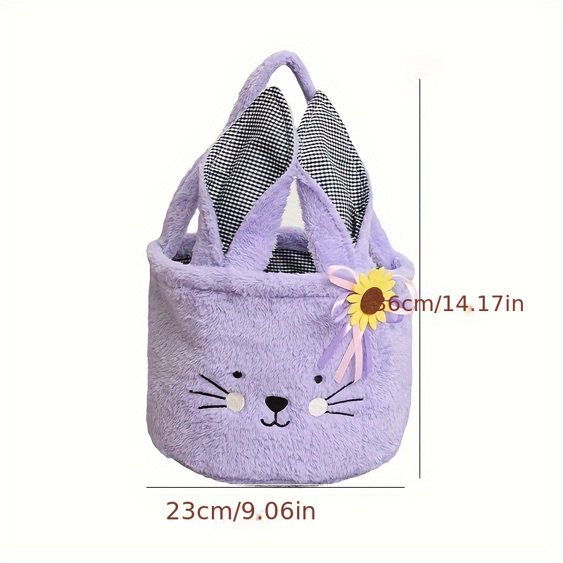 1pc, Easter Basket Rabbit Candy Bag Plush Soft Sticky Sticky Storage Basket  Cartoon Storage Bucket Easter