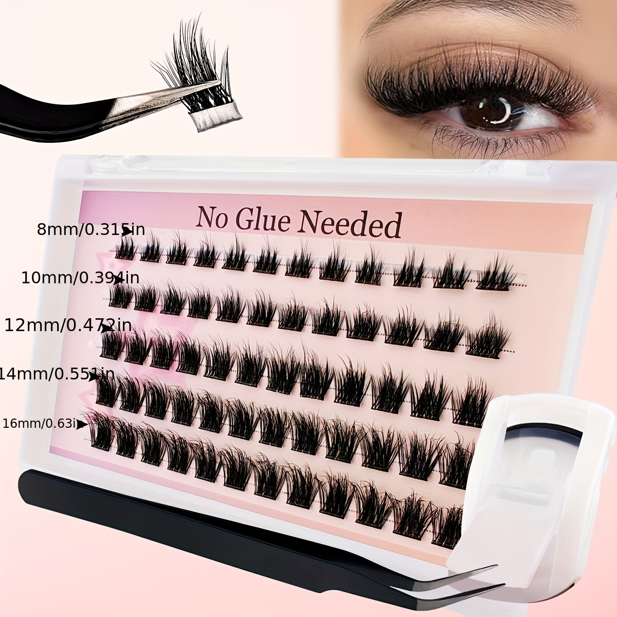 Image of Self Adhesive Eyelash Extension Kit Press On No Glue Needed Lash Reusable Cluster Lashes 60pcs Fuss Free No Sticky Residue Self Application At Home 8-16mm