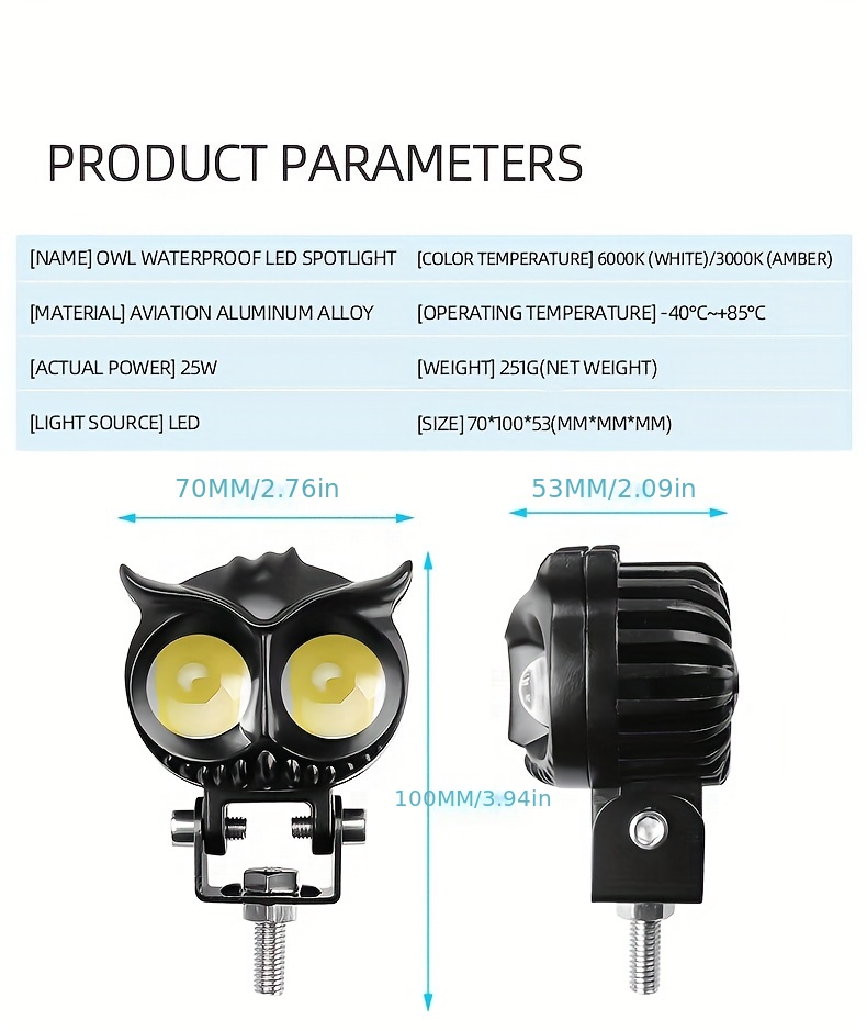 anna Motorcycle Fog LED owl shape Headlight 12-80V Auxiliary Spotlight for  EBike Car