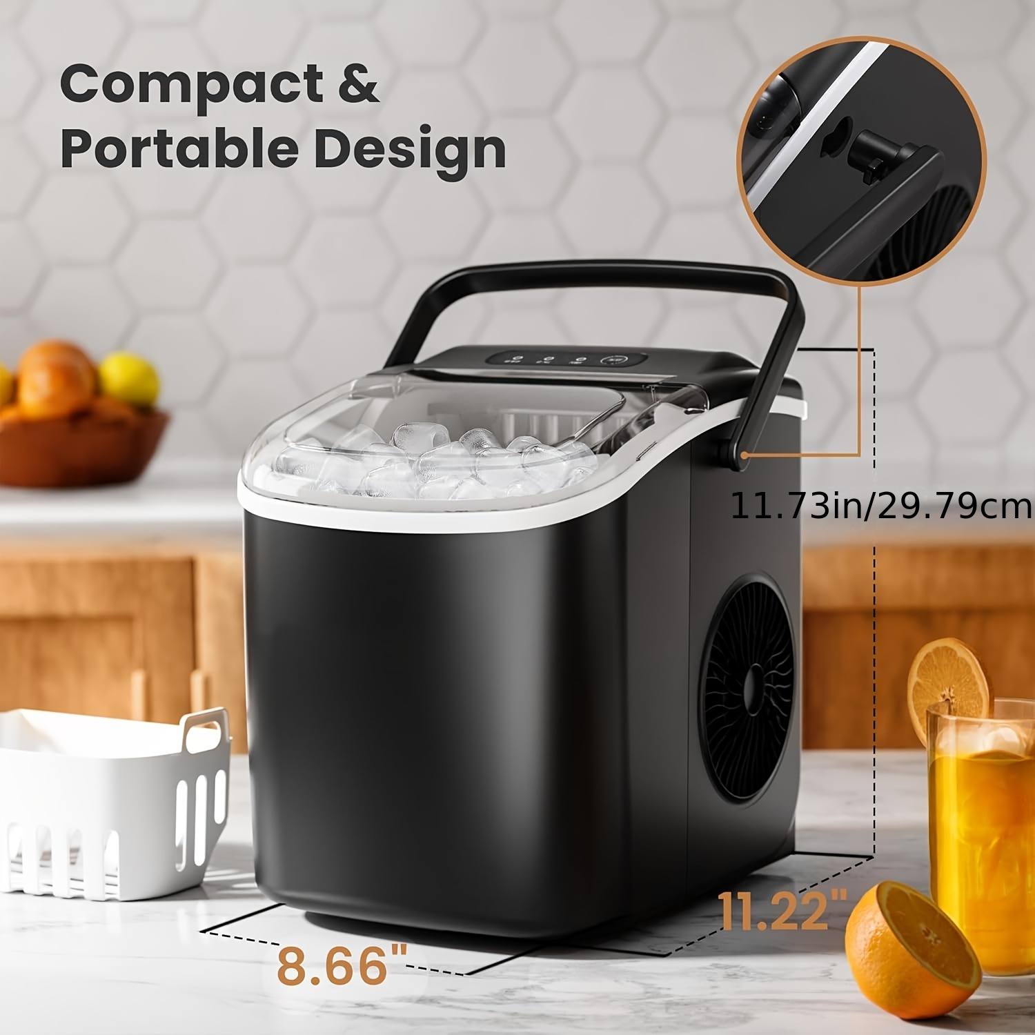   or   ice makers countertop portable ice machine   ice machine with chewable pellet ice 26 lbs   33 lbs   self cleaning   ice     click operation for kitchen office stainless steel black silvery
