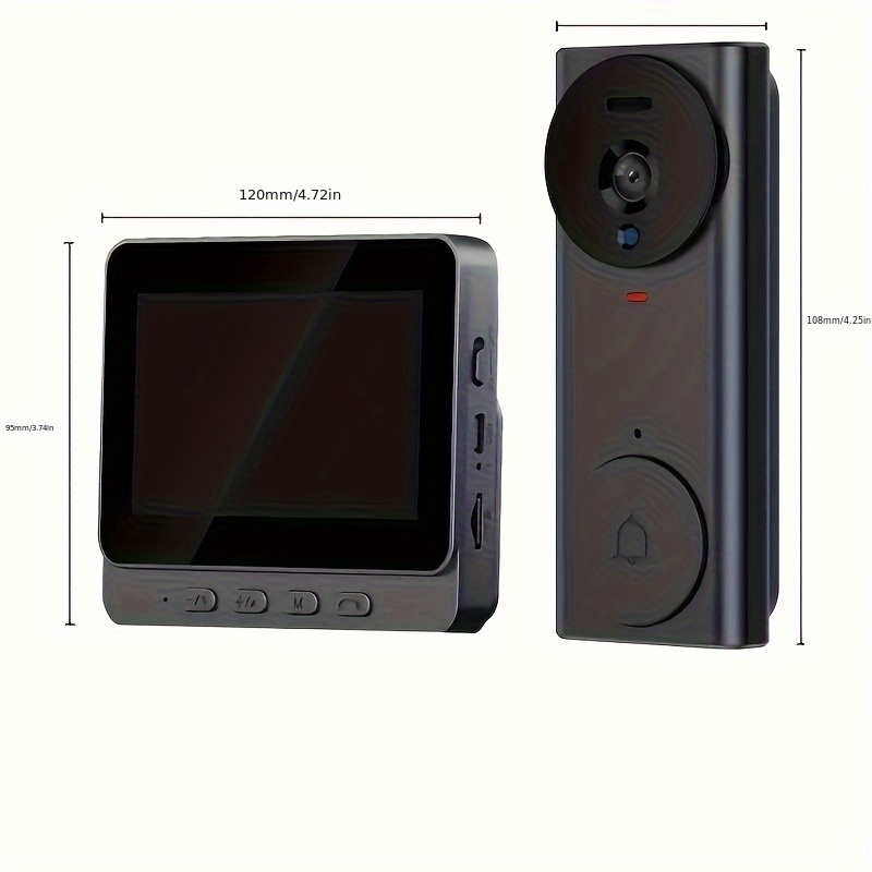 1pc Sleek Black Doorbell Camera with 10.92cm IPS Display - 480P HD Indoor Security Cam, Night Vision, 2-Way Video, Long-Lasting Rechargeable Battery, Easy Installation, Supports Multiple Devices (No WiFi, Card Not Included)