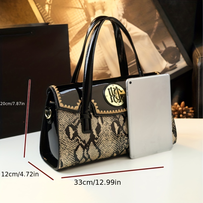 Luxury Snakeskin Top Handle Satchel, Fashion Crossbody Bag