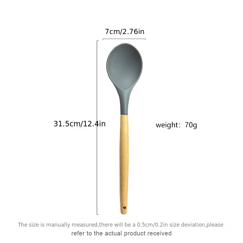 Gray Silicone Ladle With Wood Handle