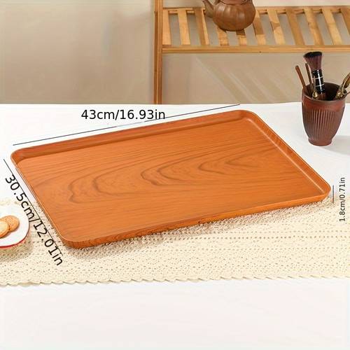1pc plastic tray with wood grain effect versatile decorative rectangular dining plate with raised edges suitable for fruit cheese and food storage serving tray breakfast tray bread tray