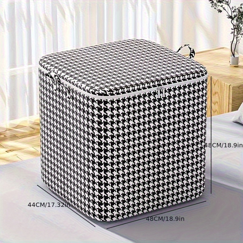 

Houndstooth Large Capacity Storage Bag, Household Dustproof Moving Packing Bag, Quilt Clothes Pants Storage Bag Organizer With Handle & Zipper