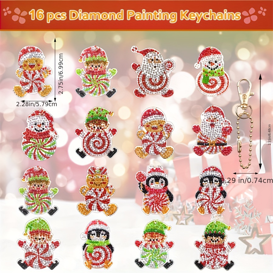 26 Pcs Christmas Diamond Painting Keychain 5D Diamond Art Keychain Diamond  Paint